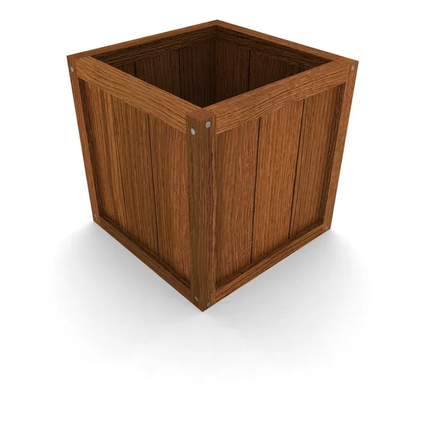 Geïsoleerde Open houten kist — Stockfoto