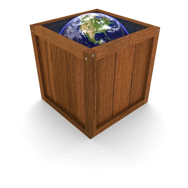 Earth in a Wooden Box — Stock Photo, Image