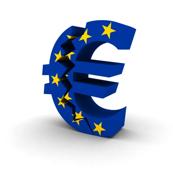 Konzept der finanziellen Unsicherheit - Euro-Symbol der EU-Flagge geknackt — Stockfoto