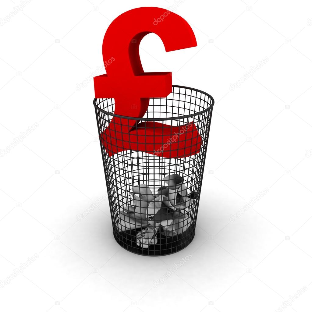 Wasting Money Concept - Pound Symbol in Bin