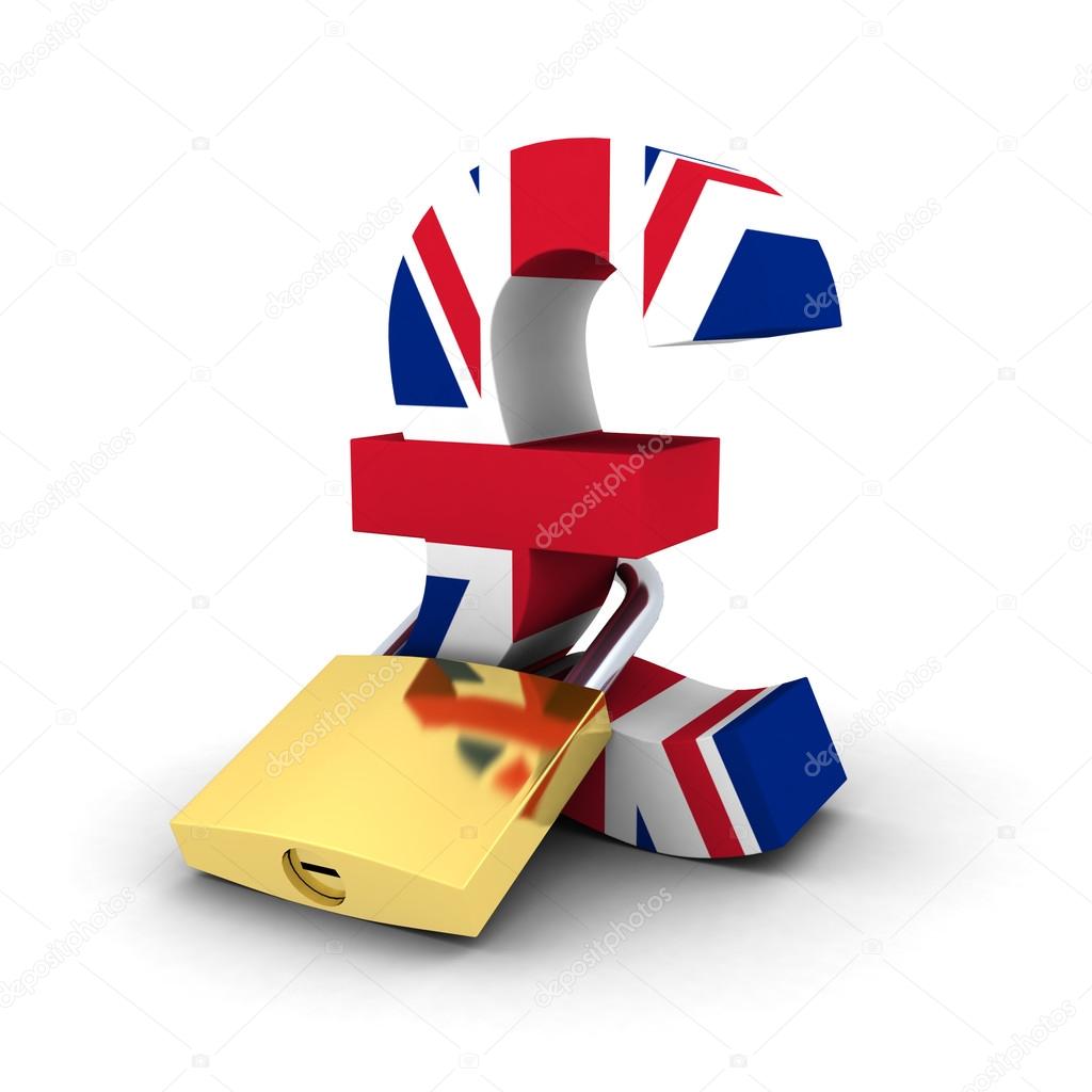 Financial Security Concept - UK Flag Padlocked Pound Symbol