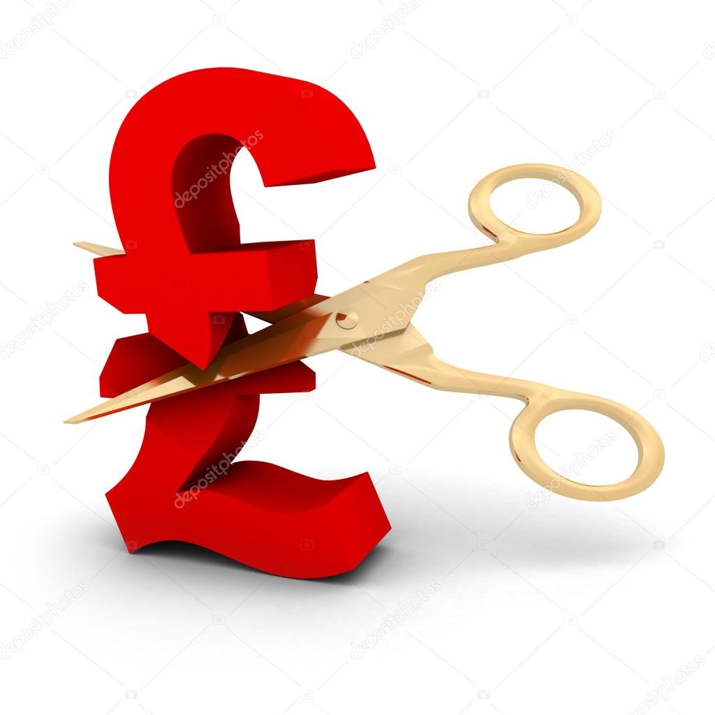 Price Cut Concept - Red Pound Symbol with Scissors