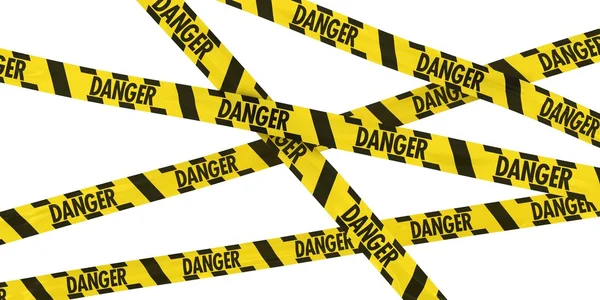 Yellow and Black Striped DANGER Barrier Tape Background Isolated on White — Stock Photo, Image