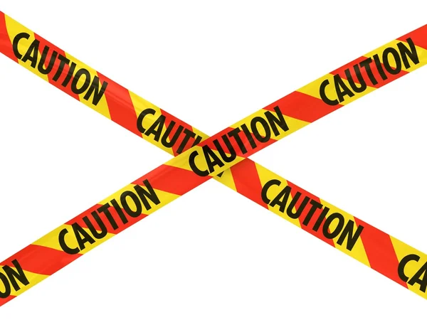 Red and Yellow Striped CAUTION Tape Cross — Stock Photo, Image