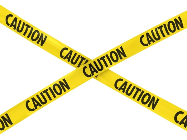 Yellow CAUTION Barrier Tape Cross — Stock Photo, Image