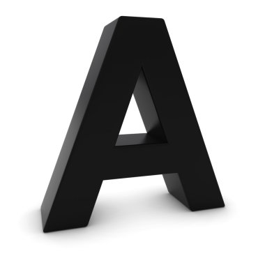 3D büyük harf A izole gölgeler ile beyaz üzerine siyah