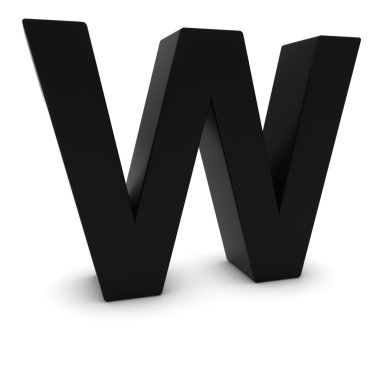3D büyük harf W izole gölgeler ile beyaz üzerine siyah