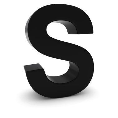3D büyük harf S izole gölgeler ile beyaz üzerine siyah