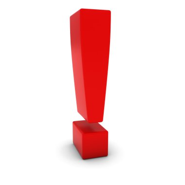 Kırmızı beyaz gölgeler ile 3d ünlem işareti izole
