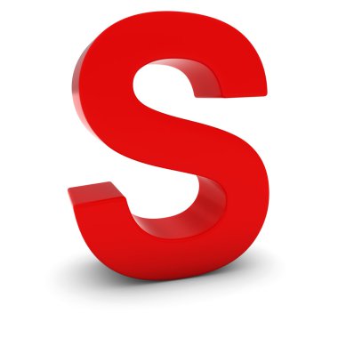 Kırmızı 3d büyük harf S izole beyaz gölgeler