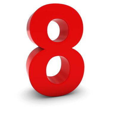 Kırmızı 3d sayısı sekiz izole beyaz gölgeler