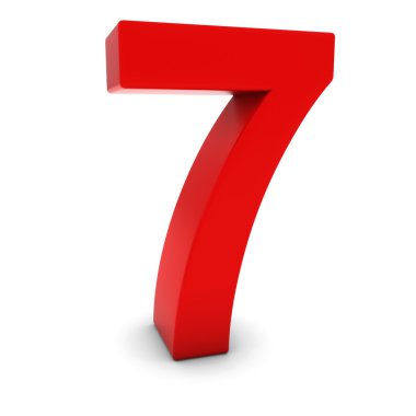 Kırmızı 3d numarası yedi izole beyaz gölgeler