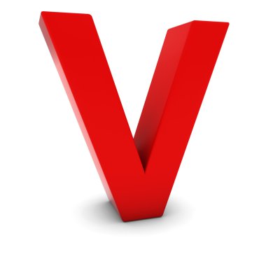 Kırmızı 3d büyük harf harf V izole beyaz gölgeler