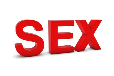 Seks kırmızı beyaz gölgeler izole 3d metin