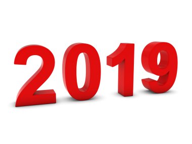 Kırmızı 2019 3d numaraları - yıl yirmi on dokuz beyaz izole.