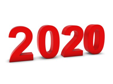 Kırmızı 2020 3d numaraları - yıl yirmi yirmi üzerinde beyaz izole.