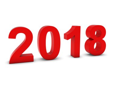 Kırmızı 2018 3d numaraları - yıl yirmi onsekiz üzerinde beyaz izole.