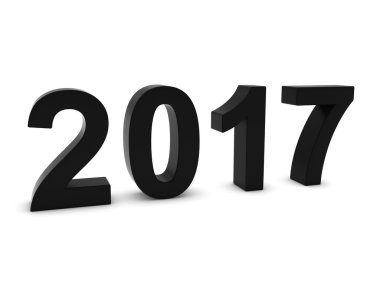 Siyah 2017 3d numaraları - yıl yirmi on yedi beyaz izole.