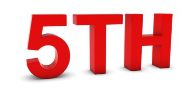 5 - kırmızı üzerine beyaz izole 3d beşinci metin