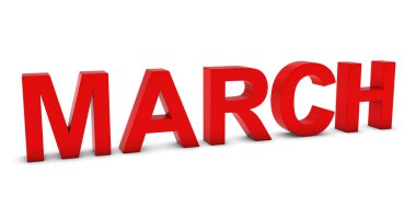 Mart kırmızı üzerine beyaz izole 3d ay metin