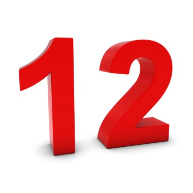 Kırmızı 3d sayı on iki izole beyaz gölgeler