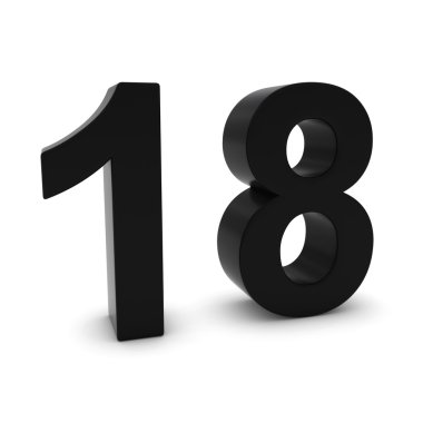 3D sayı on sekiz izole gölgeler ile beyaz üzerine siyah