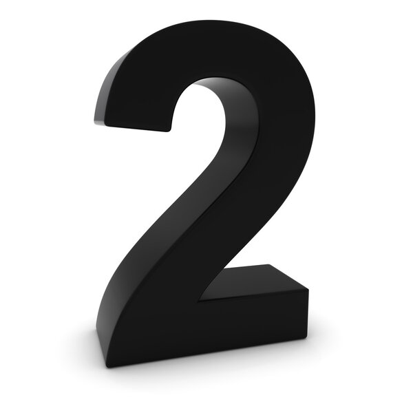 Black 3D Number Two Isolated on white with shadows