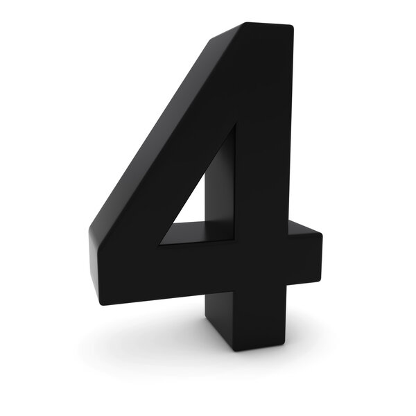 Black 3D Number Four Isolated on white with shadows