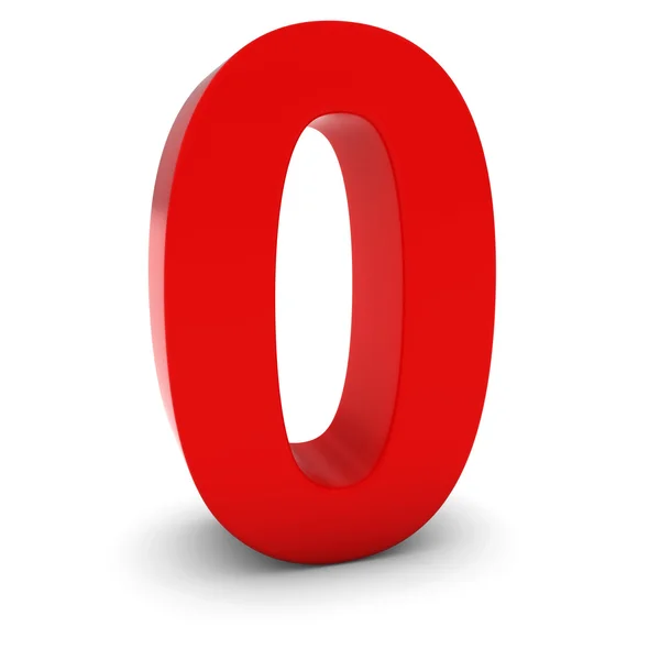 Red 3D Number Zero Isolated on white with shadows — Stock Photo, Image