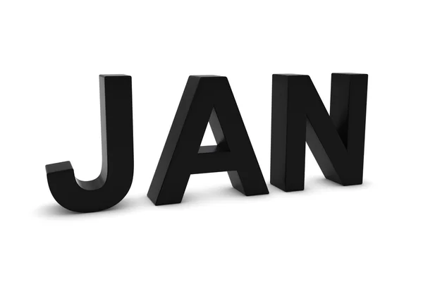 Jan zwart 3d tekst - januari maand afkorting op wit — Stockfoto