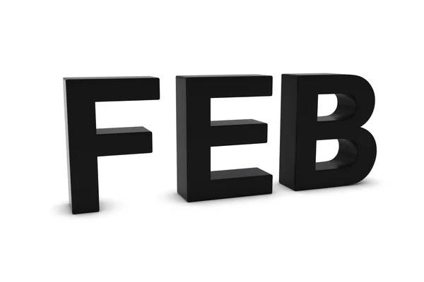 Şubat 3d metin - Şubat ayın kısaltmasını beyaz üzerine siyah — Stok fotoğraf