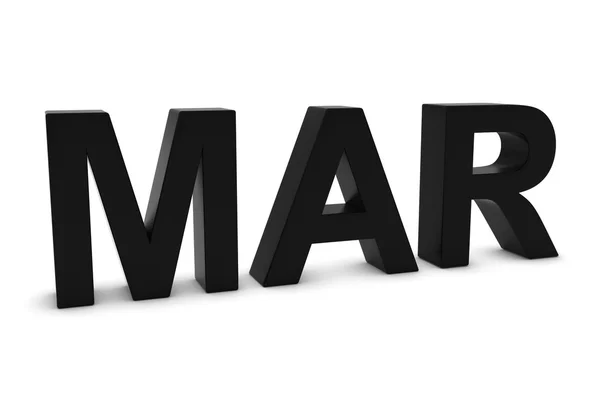 MAR Black Testo 3D - Abbreviazione del mese di marzo su bianco — Foto Stock