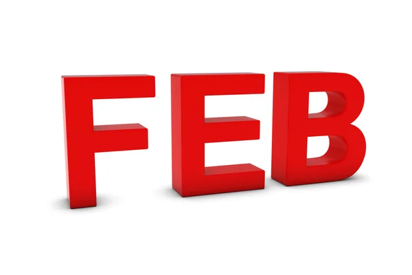 Feb Red 3d Text - zkratka měsíce února na bílém pozadí — Stock fotografie
