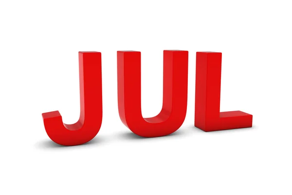 JUL Red Testo 3D - Abbreviazione del mese di luglio su bianco — Foto Stock