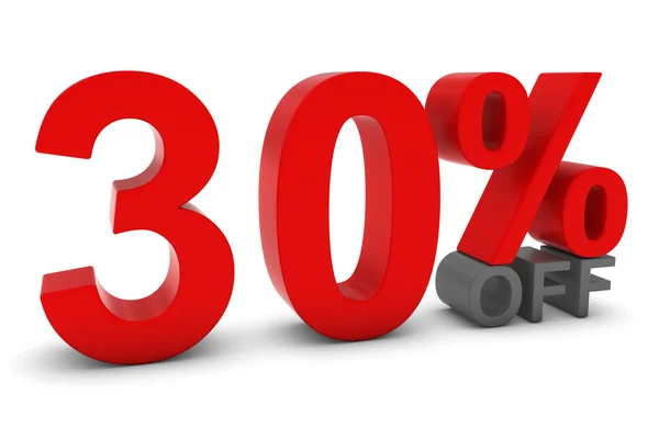 30% OFF - Treinta por ciento de descuento en texto 3D en rojo y gris — Foto de Stock