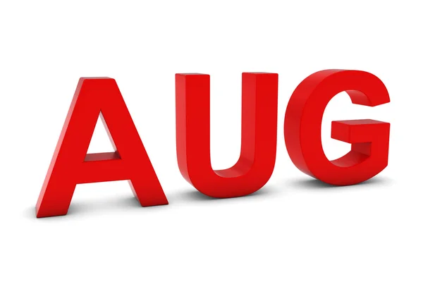 AUG Red Testo 3D - Abbreviazione del mese di agosto su bianco — Foto Stock