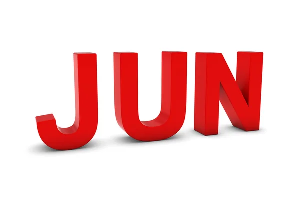 JUN Red 3D Text - Mes de Junio Abreviatura en Blanco — Foto de Stock