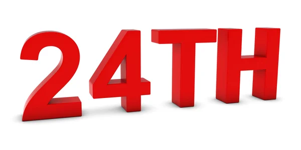 24 - Red 3d vierentwintigste tekst op wit wordt geïsoleerd — Stockfoto
