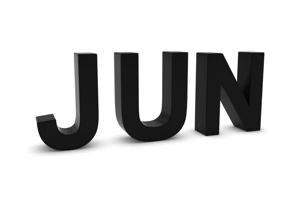 JUN Texto en 3D Negro - Mes de Junio Abreviatura en Blanco — Foto de Stock