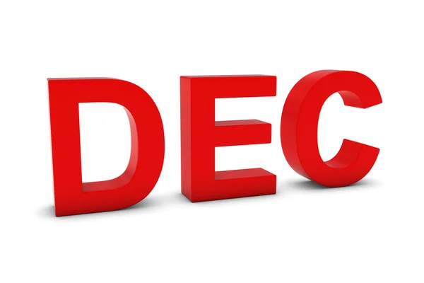 Dec Red 3d tekst - December maand afkorting op wit — Stockfoto