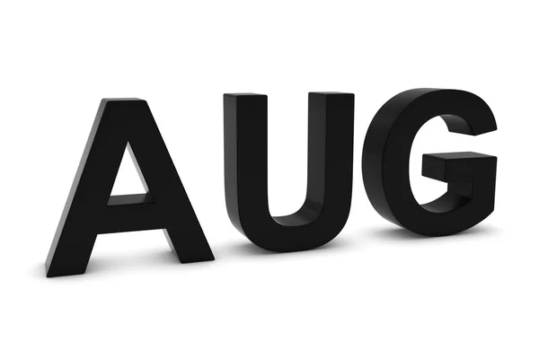 Aug czarny tekst 3d - skrót miesiąca sierpnia na biały — Zdjęcie stockowe