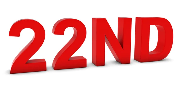 22ND - Red 3D Twenty-Second Text izolat pe alb — Fotografie, imagine de stoc