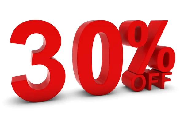 30% OFF - Treinta por ciento de descuento en texto 3D en rojo — Foto de Stock