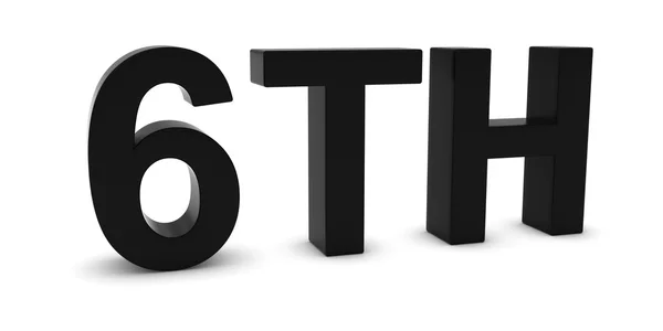 6TH - Black 3D Sexto texto isolado em branco — Fotografia de Stock