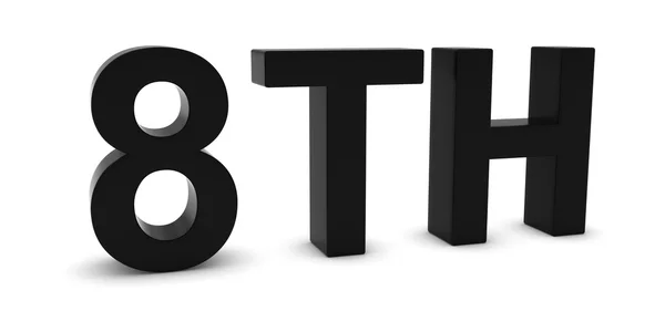 8TH - Oitavo texto preto 3D isolado em branco — Fotografia de Stock