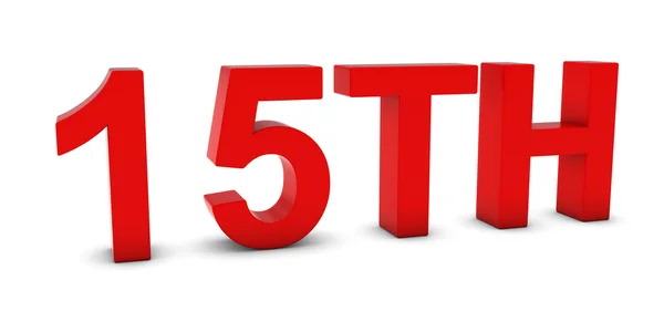 15TH - Vermelho 3D Décimo quinto texto isolado em branco — Fotografia de Stock