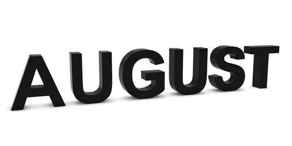 Augustus zwarte 3d maand tekst op wit wordt geïsoleerd — Stockfoto