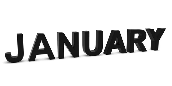 Januari zwarte 3d maand tekst op wit wordt geïsoleerd — Stockfoto