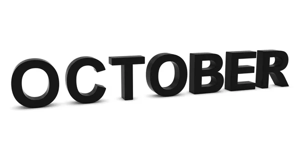 OCTOBER Black 3D Month Text Isolated on White — Stock Photo, Image