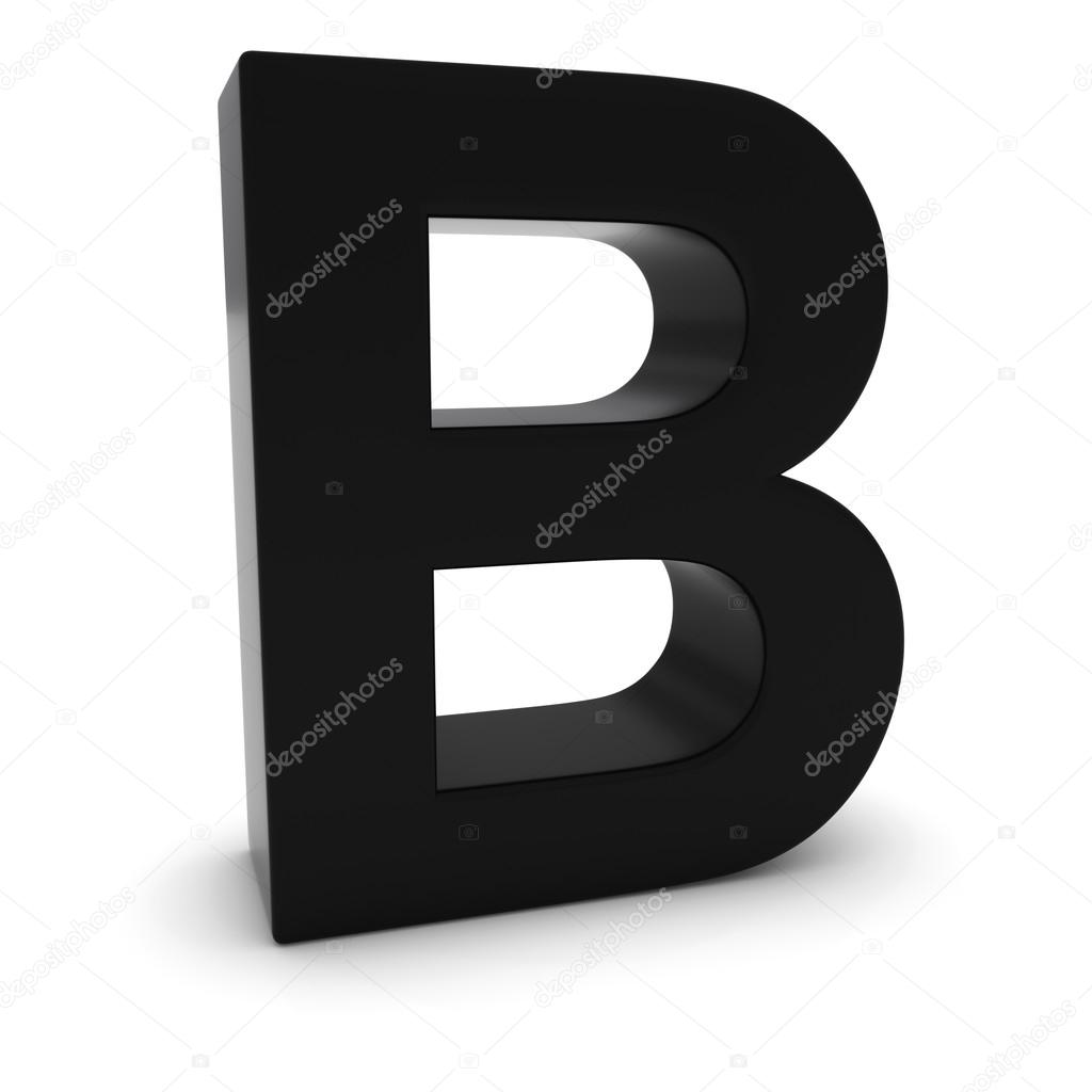 Black 3D Uppercase Letter B Isolated on white with shadows